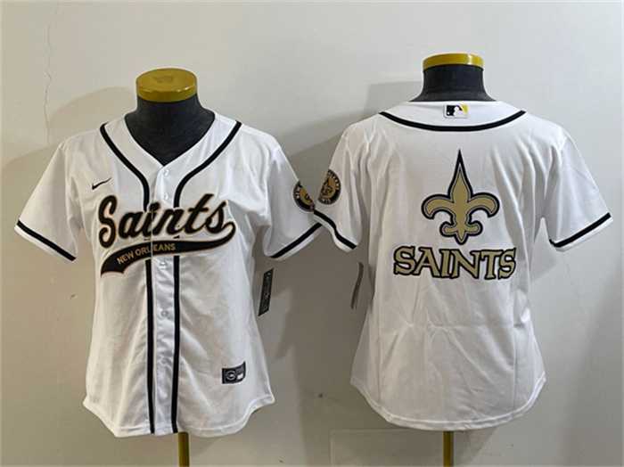 Women%27s New Orleans Saints White Team Big Logo With Patch Cool Base Stitched Baseball Jersey Dzhi